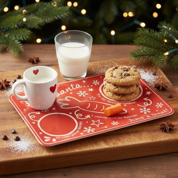 Hey Santa Christmas Tray 13x9 Red Holiday Cookie Charcuterie Board Reindeer Deco - Picture 1 of 6